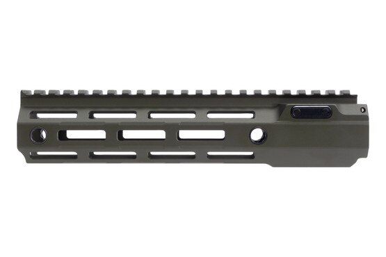 9.1" free float handguard with M-LOK slots and OD green anodized finish